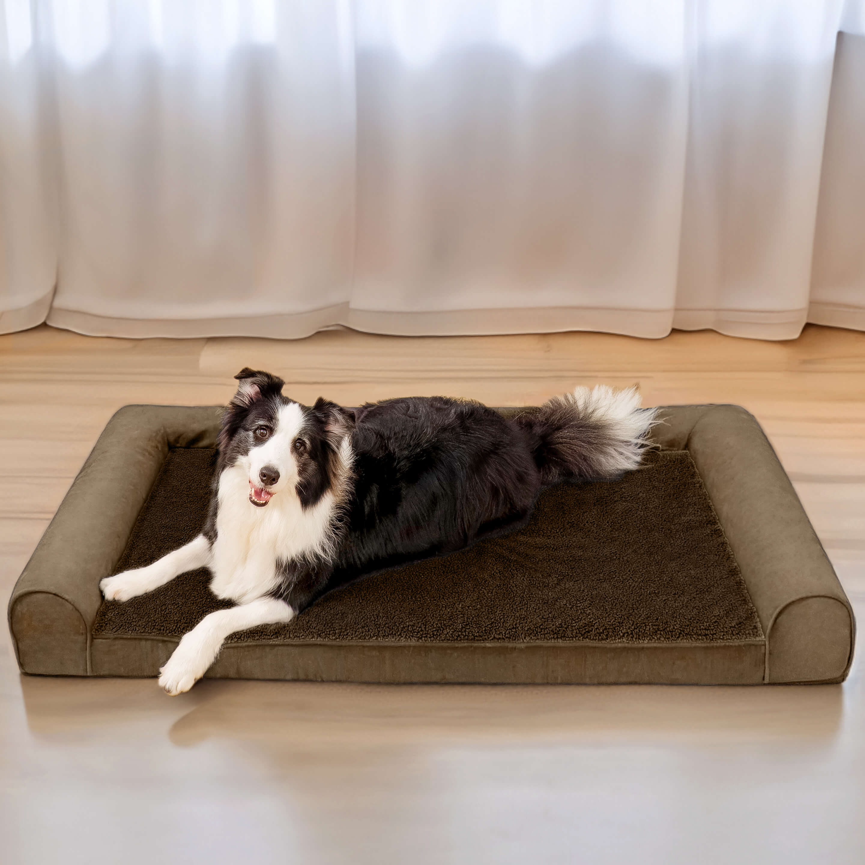 <tc>Cama ortopédica para perros de gran soporte en ante de lana sintética</tc>