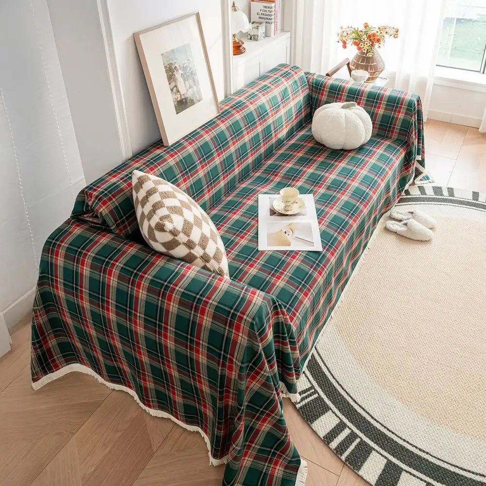 Festive Plaid Color Block Sofa Decoration Couch Cover