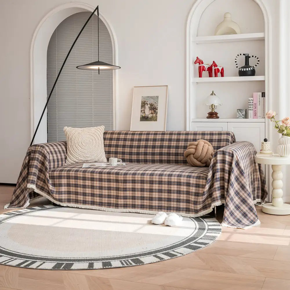 Festive Plaid Color Block Sofa Decoration Couch Cover