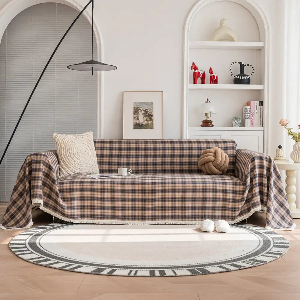 Festive Plaid Color Block Sofa Decoration Couch Cover
