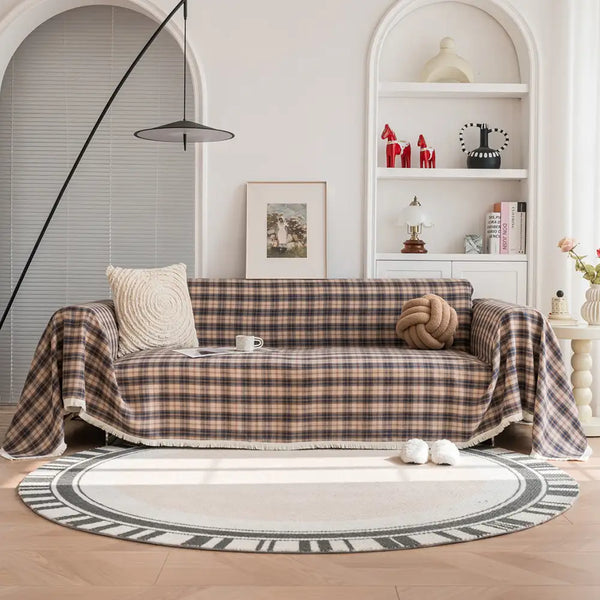 Festive Plaid Color Block Sofa Decoration Couch Cover