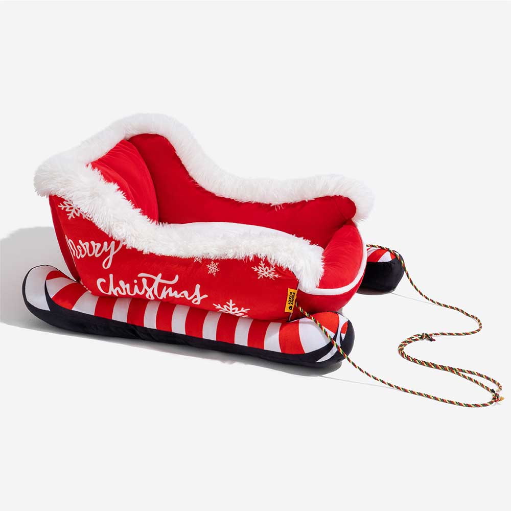 Festive Plush Cozy Dog Bed - Christmas Sleigh