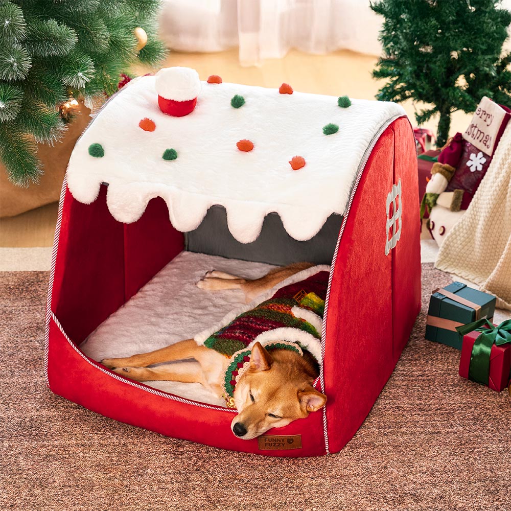 Festive Snow House Orthopedic Dog Bed - Christmas Warmth