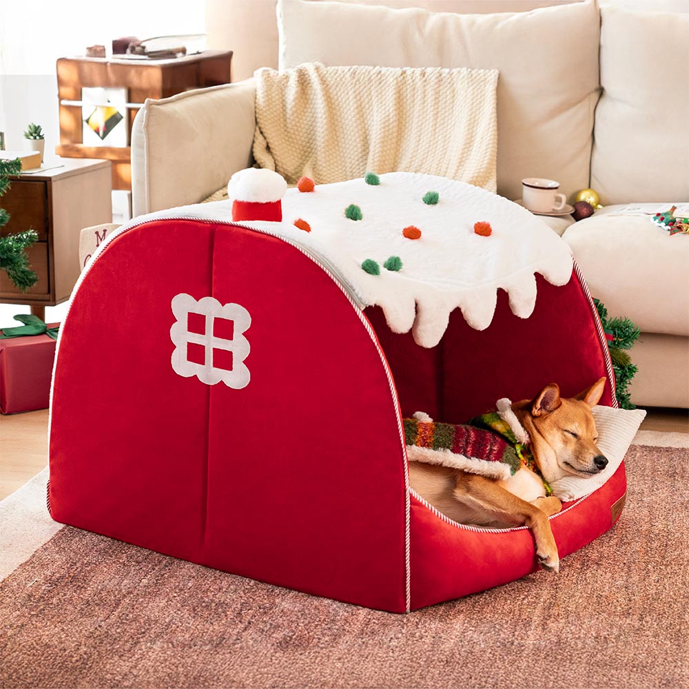 Festliches orthopädisches Hundebett Snow House – Weihnachtswärme