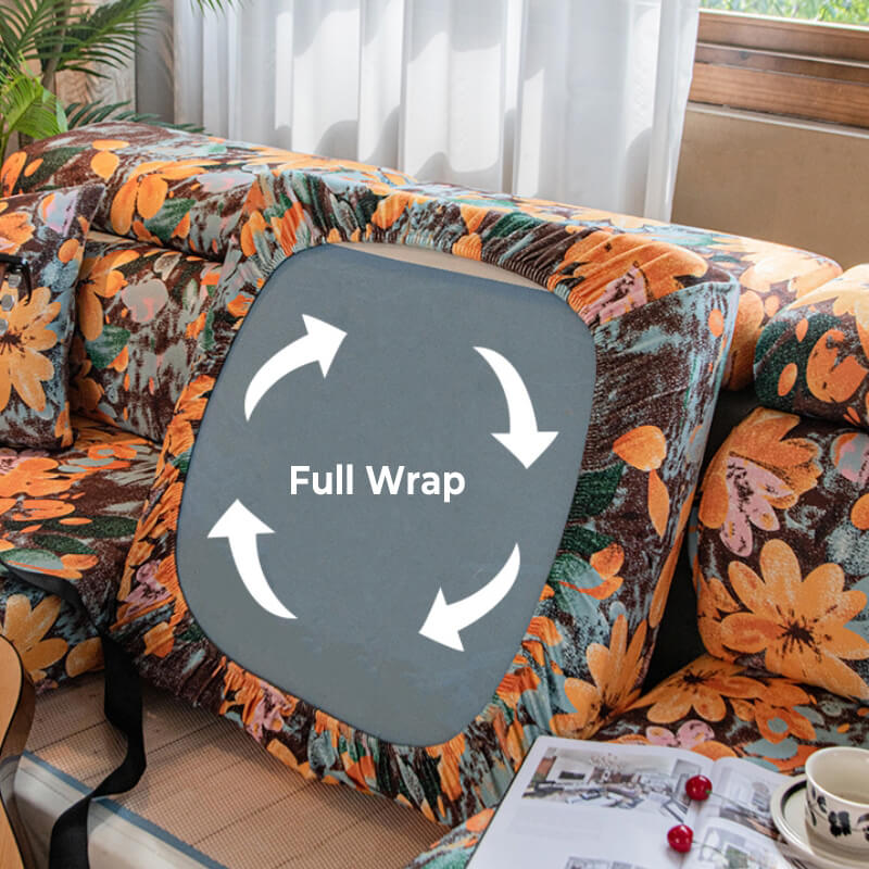 Floral Soft Polar Fleece Full Wrap Stretch Magic Couch Cover