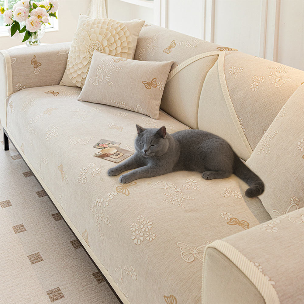 Chenille Anti-Slip Butterfly Pattern Morandi Color Couch Cover