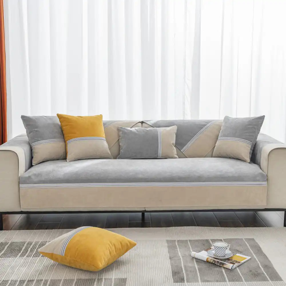 All Seasons Water-Resistant Colorblock Anti-Slip Couch Cover for Pets and Kids