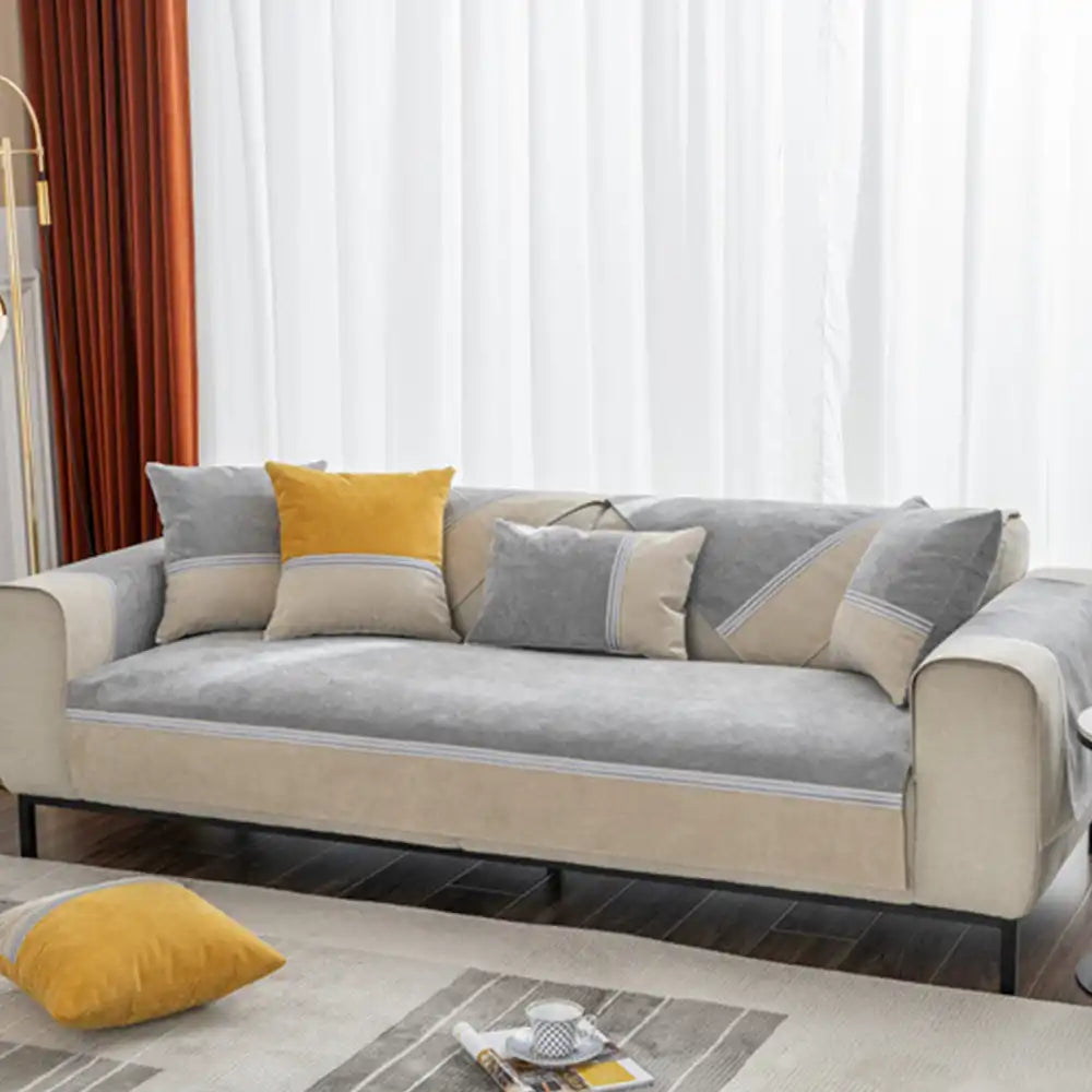 All Seasons Water-Resistant Colorblock Anti-Slip Couch Cover for Pets and Kids