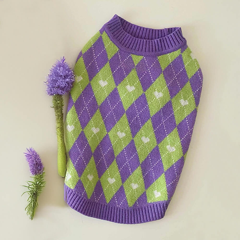 Argyle Heart Dog Knit Sweater Pull assorti pour chiens et propriétaires