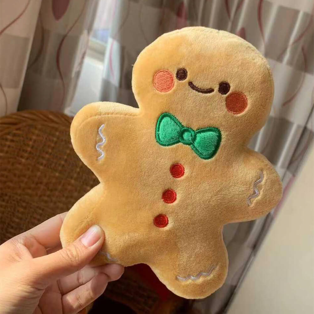 Christmas Gingerbread Man Doll Interactive Plush Dog Toy