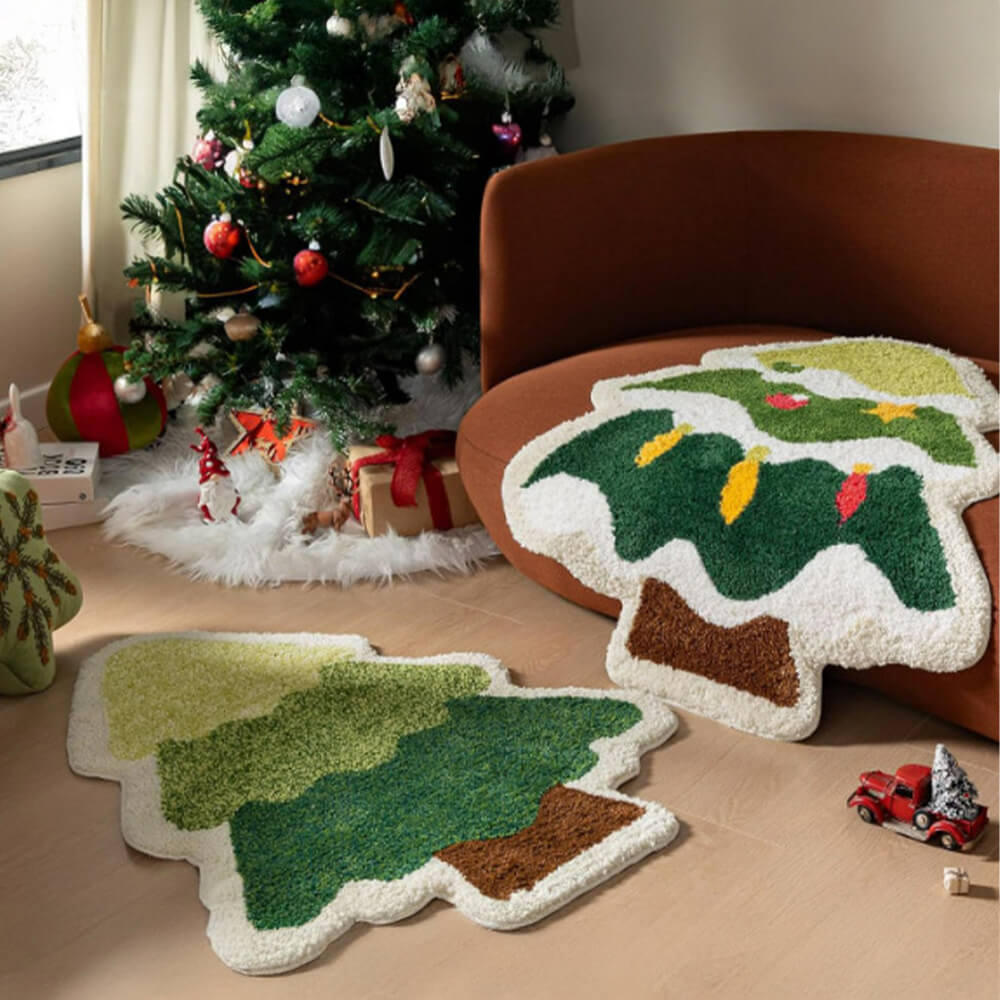 Tapis décoratif pour la maison, épais, doux, polyvalent, antidérapant, en forme d'arbre de noël