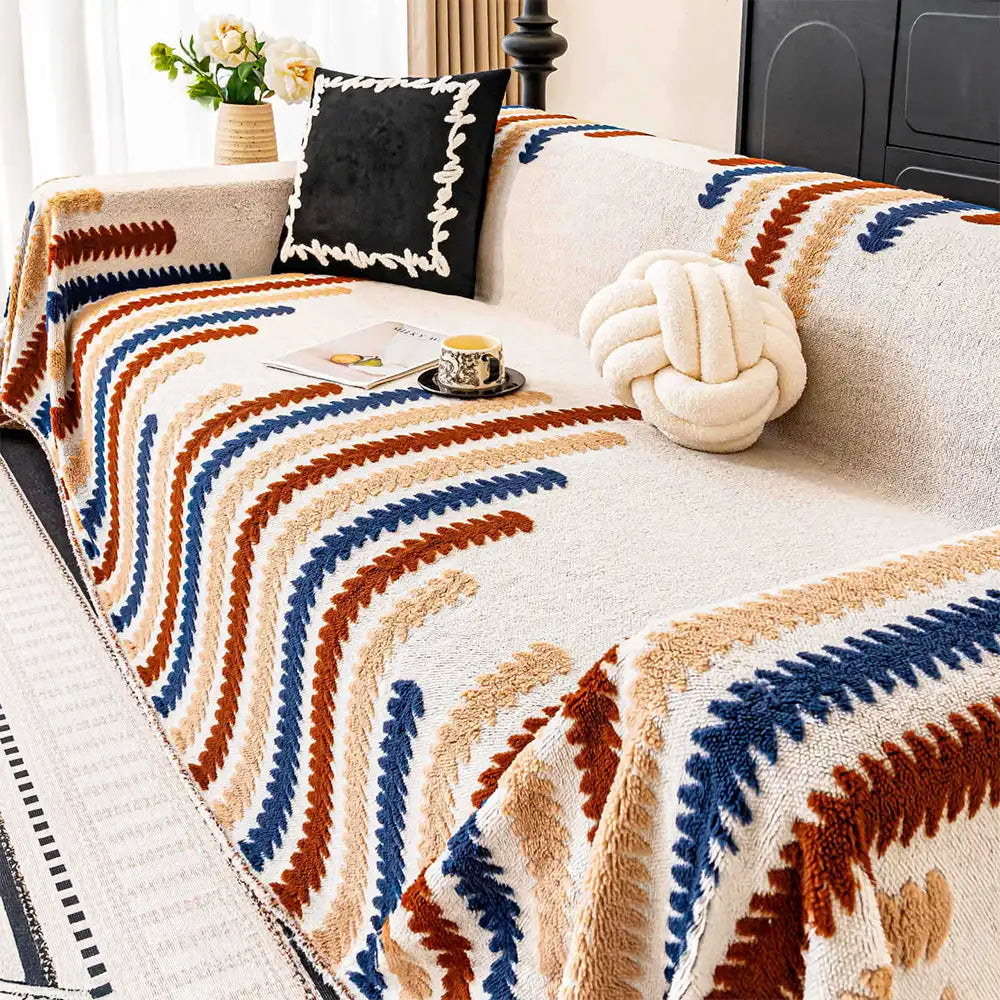 Colorful Color-Blocked Anti-Scratch Plush Sofa Protection Couch Cover