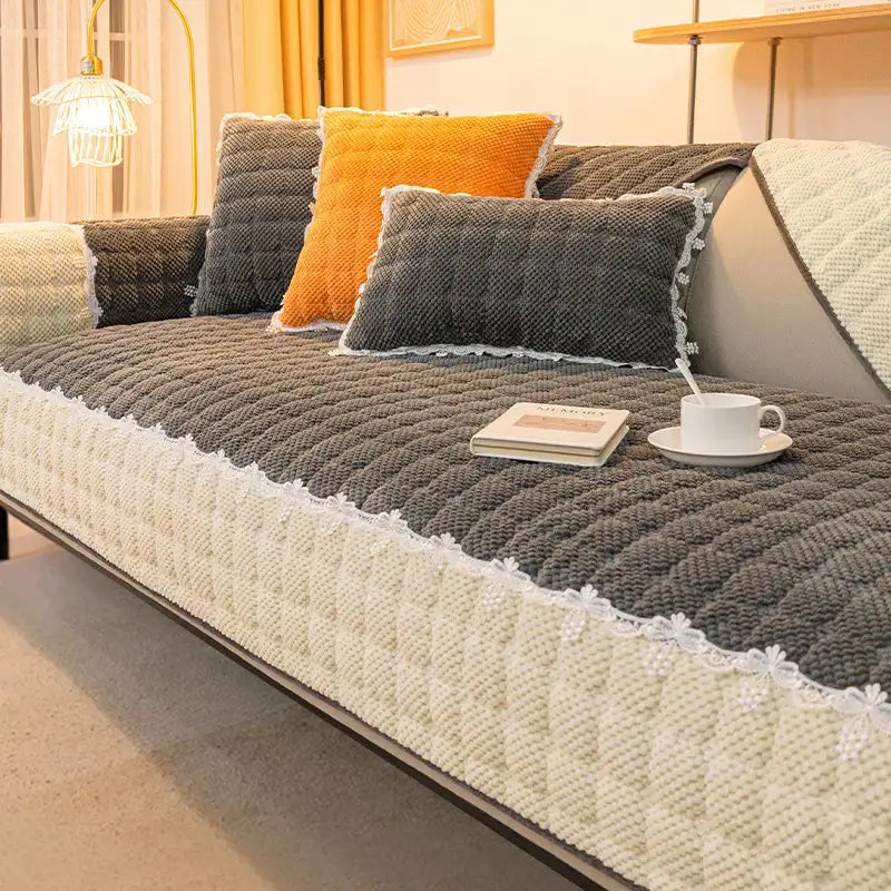 Chenille Art Corrugated Breatable No-Slip Couch Cover Coach