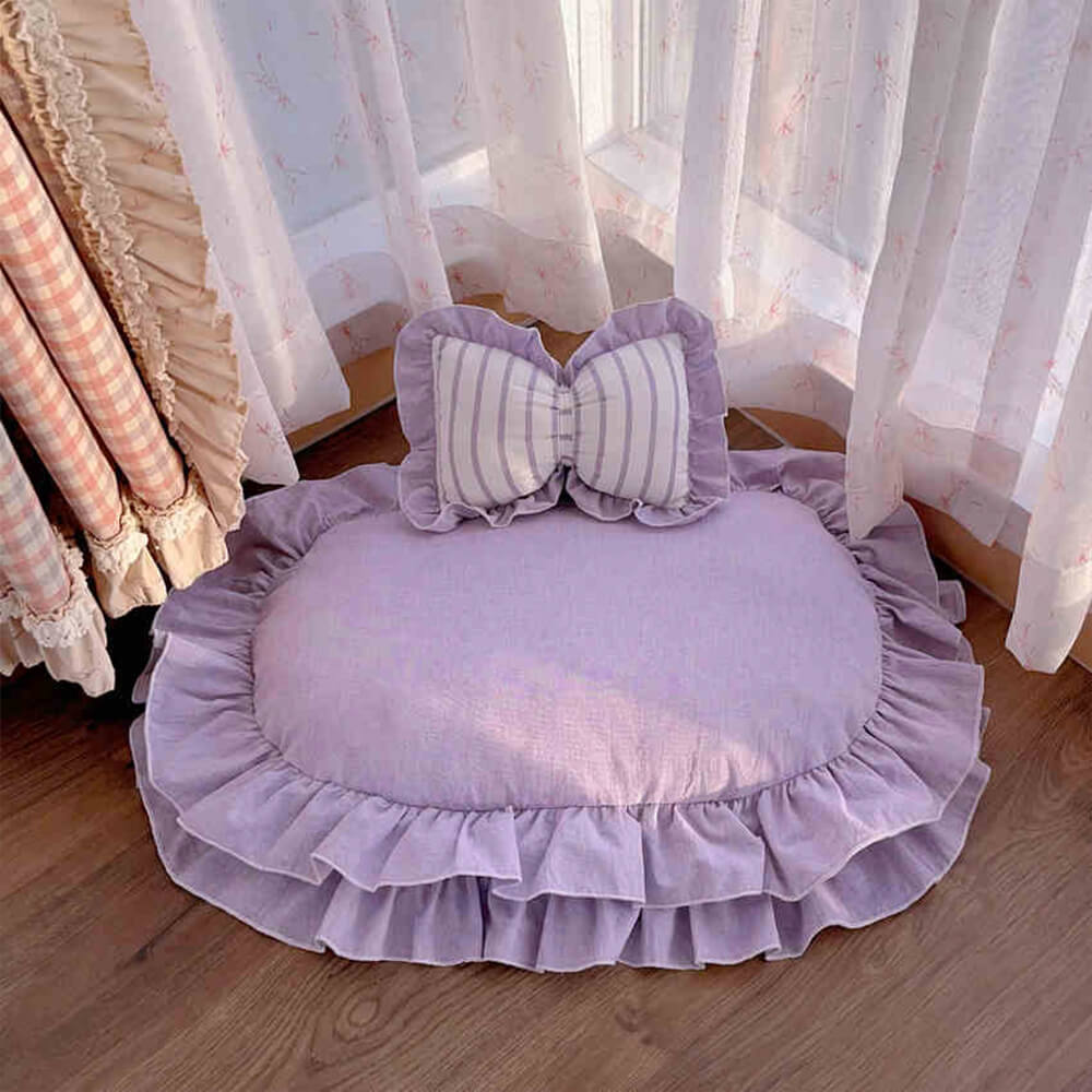 Cute Princess Ruffle Trim Removable Oval Cushion Dog Bed