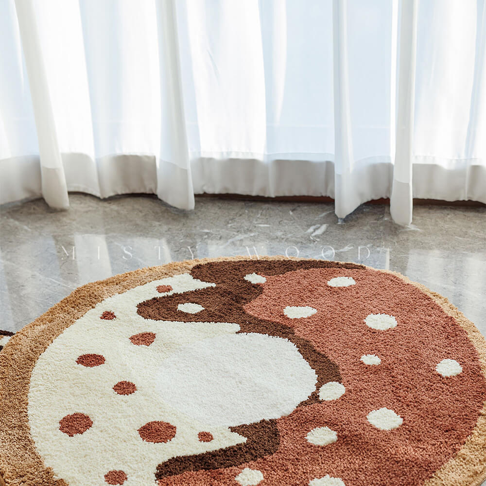 Alfombra decorativa antideslizante flocada para sala de estar con forma de donut