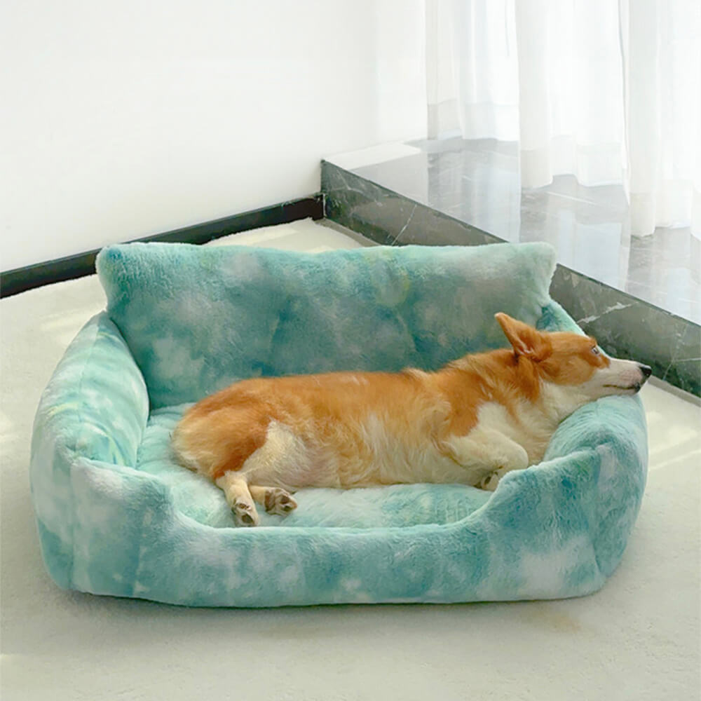 Sofá cama para perros acogedor y de felpa de color arcoíris de ensueño