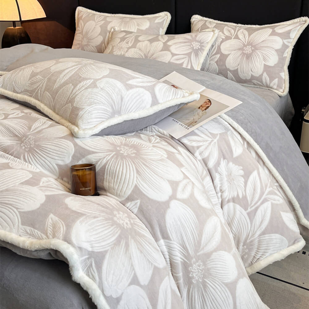 Elegant Floral Embossed Ultra-Soft Warm Bed Sheet Set