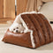 Faux Leather Vintage Multi-function Plush Dog Bed Convertible Dog Car Seat