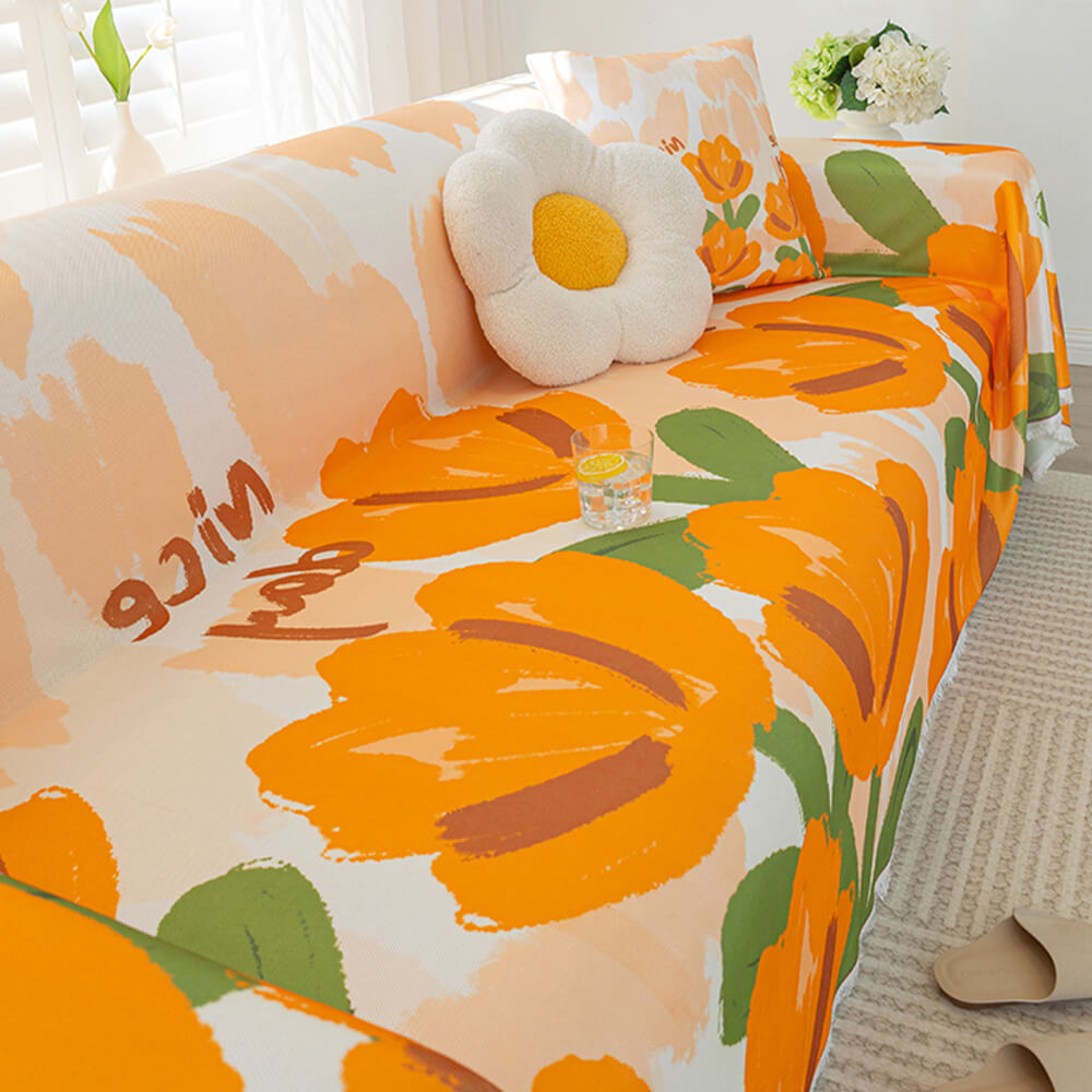 Floral Cooling Ice Silk Full Coverage Furniture Protective Couch Cover