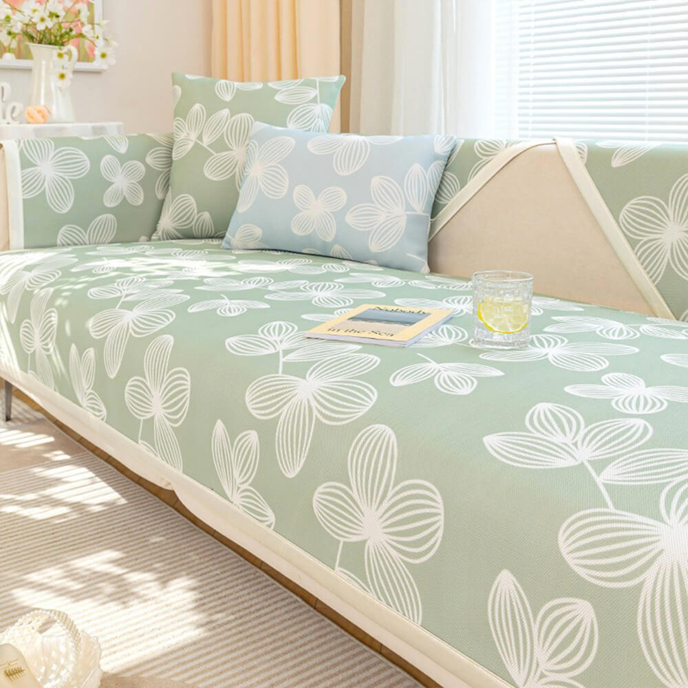 Fresh Floral Ice Silk Cooling Non-Slip Couch Cover