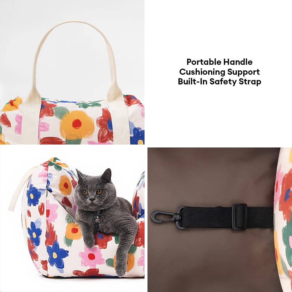 Hand-Painted Floral Pet Travel Safety Dog Car Seat Bed