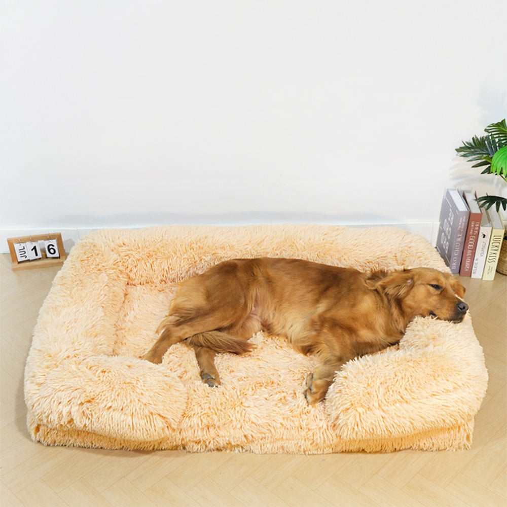 Long Plush - Square Surround Support Deep Sleep Dog Bed