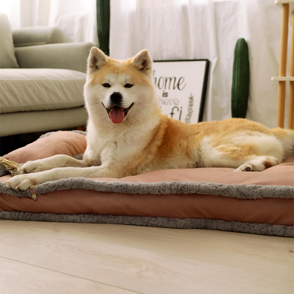 Luxurious Retro Faux Leather Deep Sleep Dog Bed with Pillow