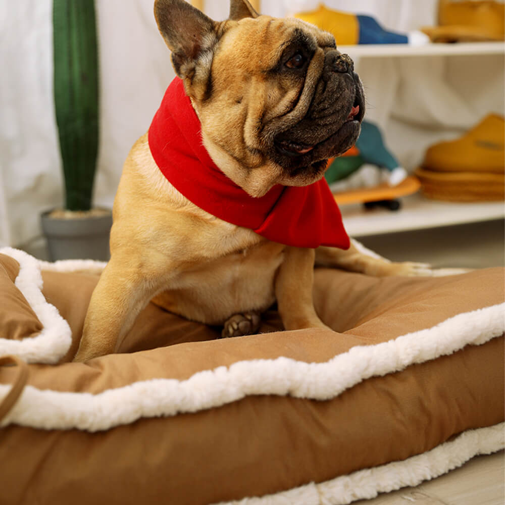 Lujosa cama retro de piel sintética para perros con sueño profundo y almohada