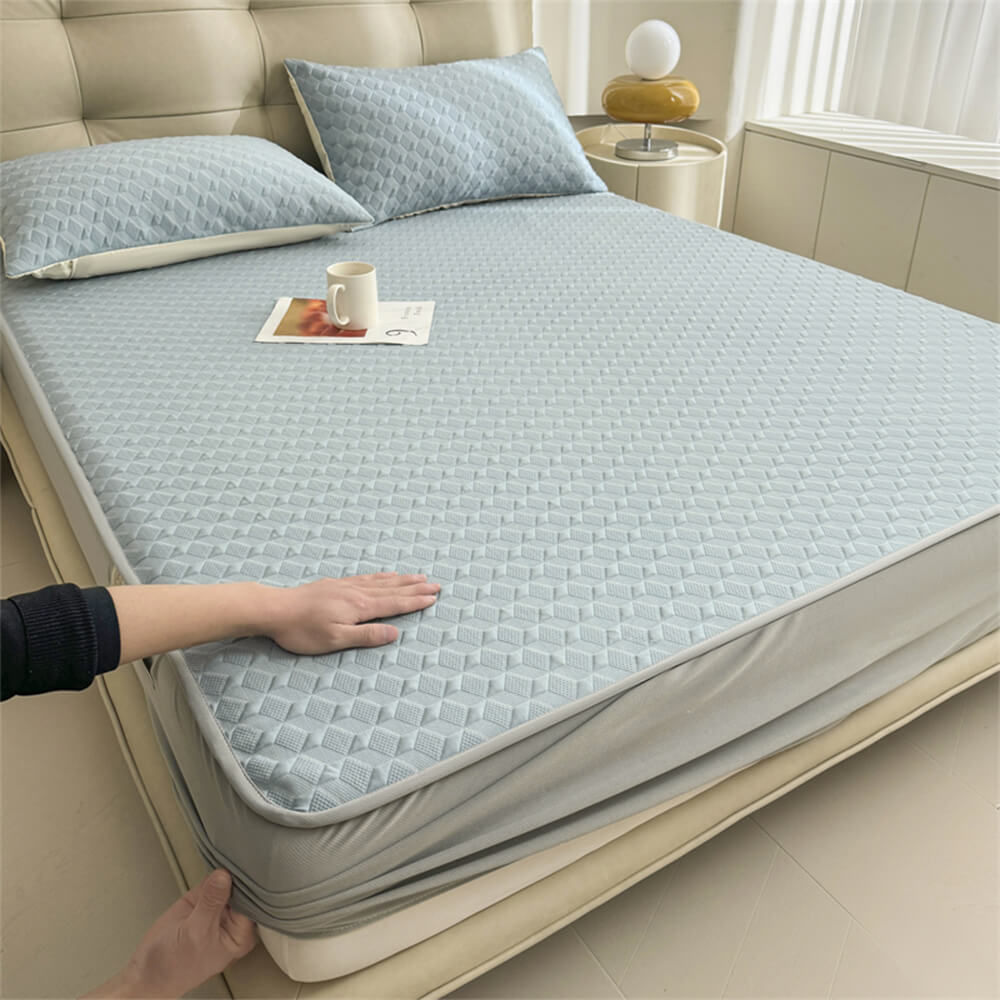 Luxury Cooling Ice Silk Breathable Houndstooth Fitted Sheet Mattress Cover