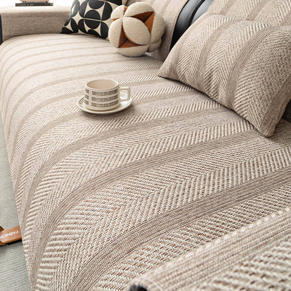 Minimalist Herringbone Weave Breathable Faux Linen All-Season Couch Cover