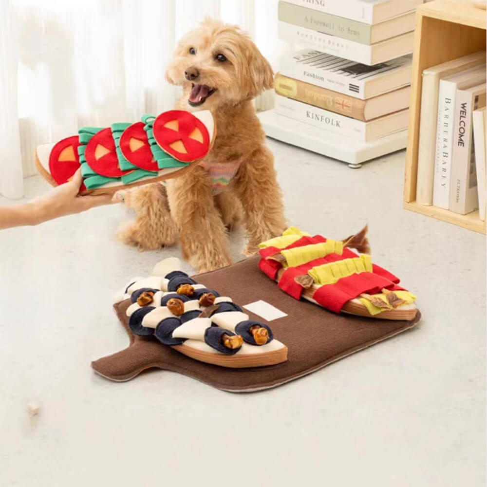 Multi-Flavor Pizza Squeaky Slow Feeder Dog Snuffle Mat Toy