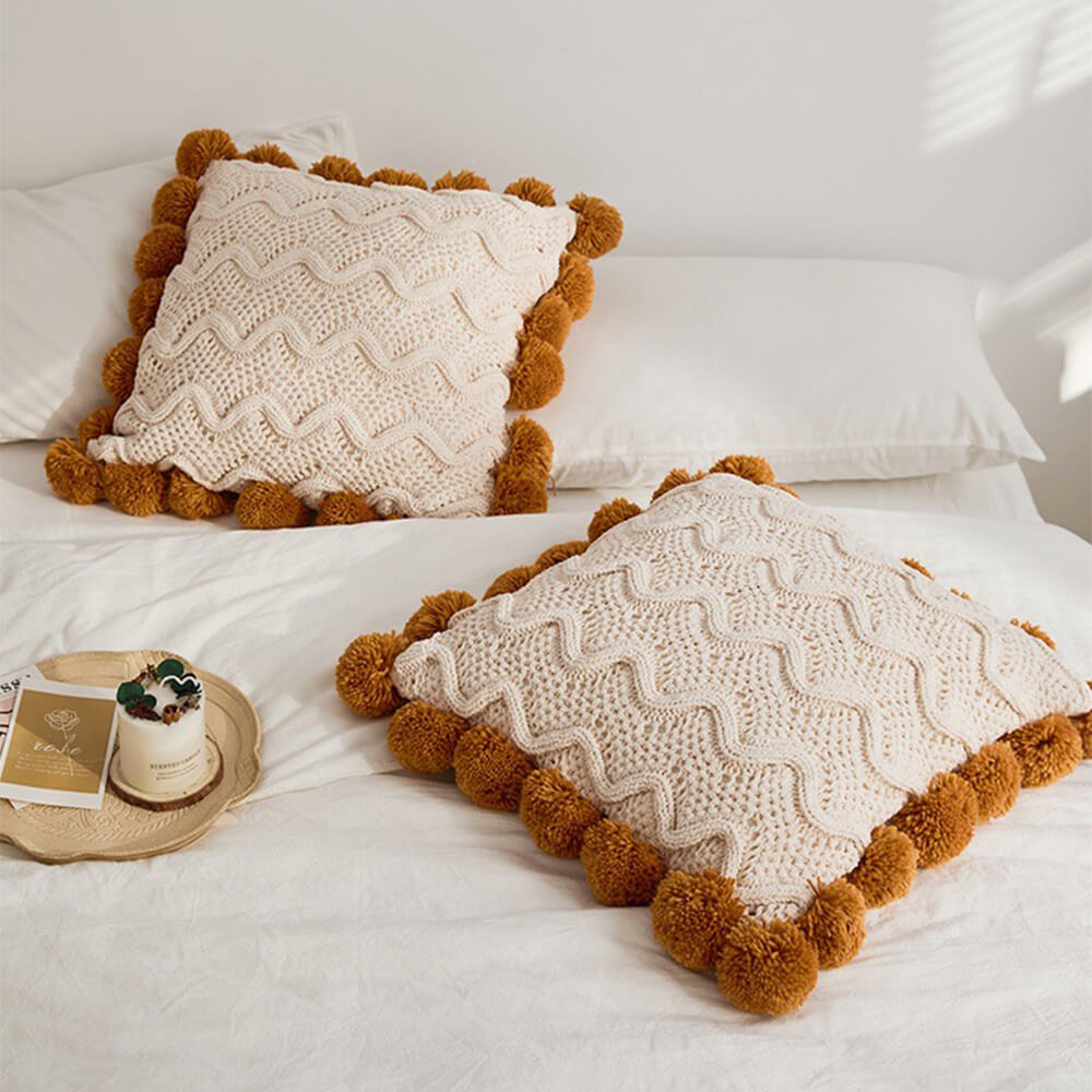 Couverture confortable en Chenille Pom Pom de Style nordique avec taie d'oreiller