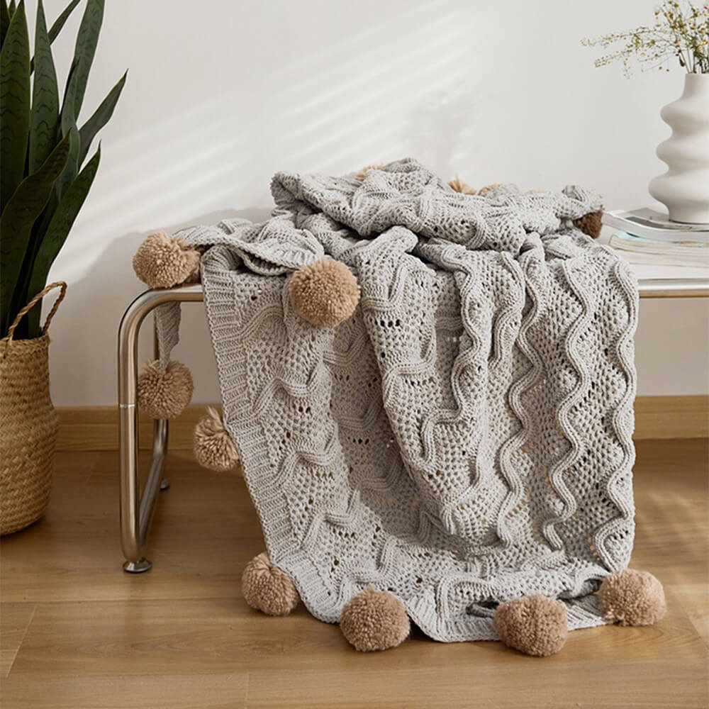 Couverture confortable en Chenille Pom Pom de Style nordique avec taie d'oreiller