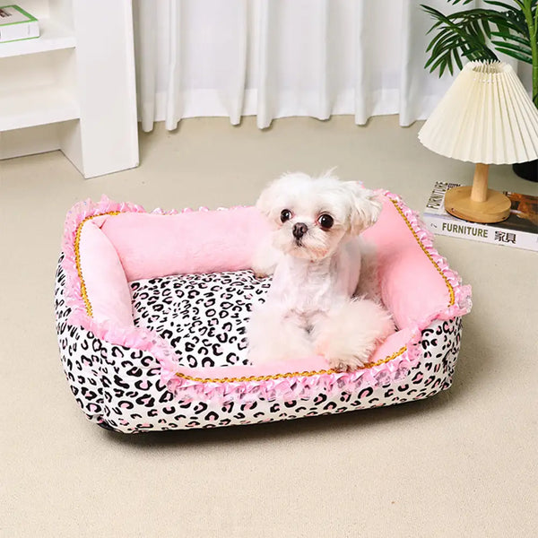 Pink Leopard Print Removable And Washable All-Season Princess Pet Bed