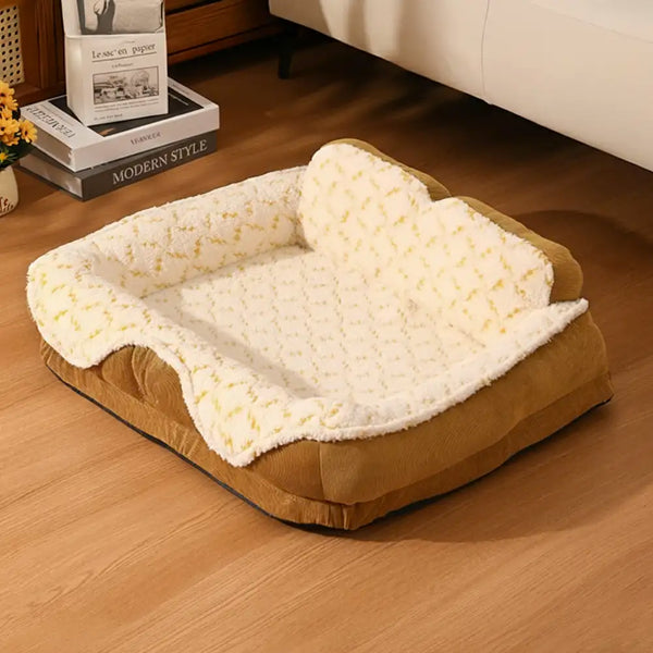 Plush Contrast Jacquard Neck Support Fashion Pet Bed