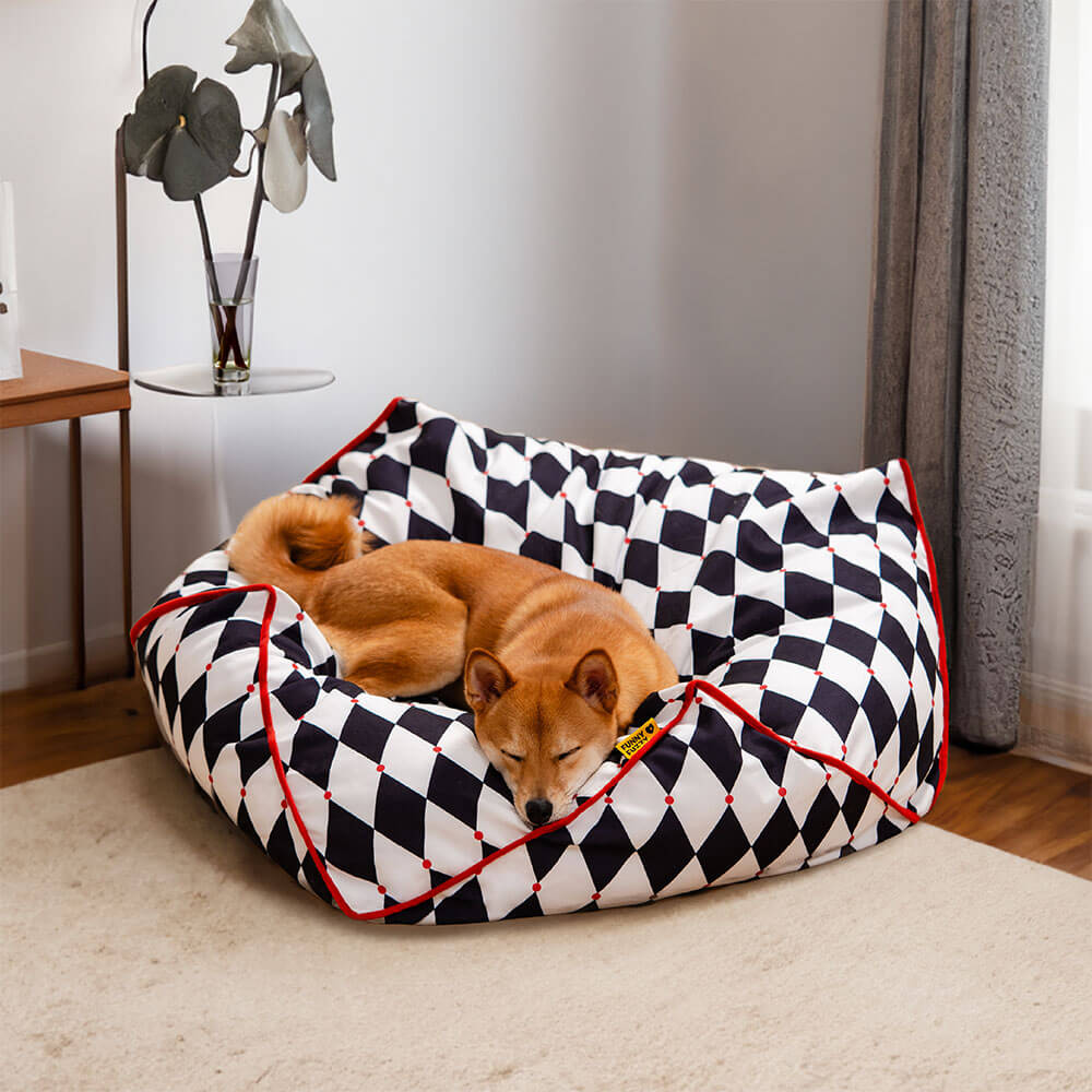 Cama para perros con forma de puf calmante poligonal FunnyFuzzy