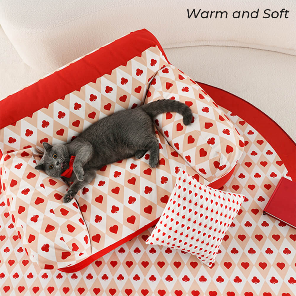 Sofá cama retro para mascotas con forma de corazón rojo, sofá cama para perros con soporte completo