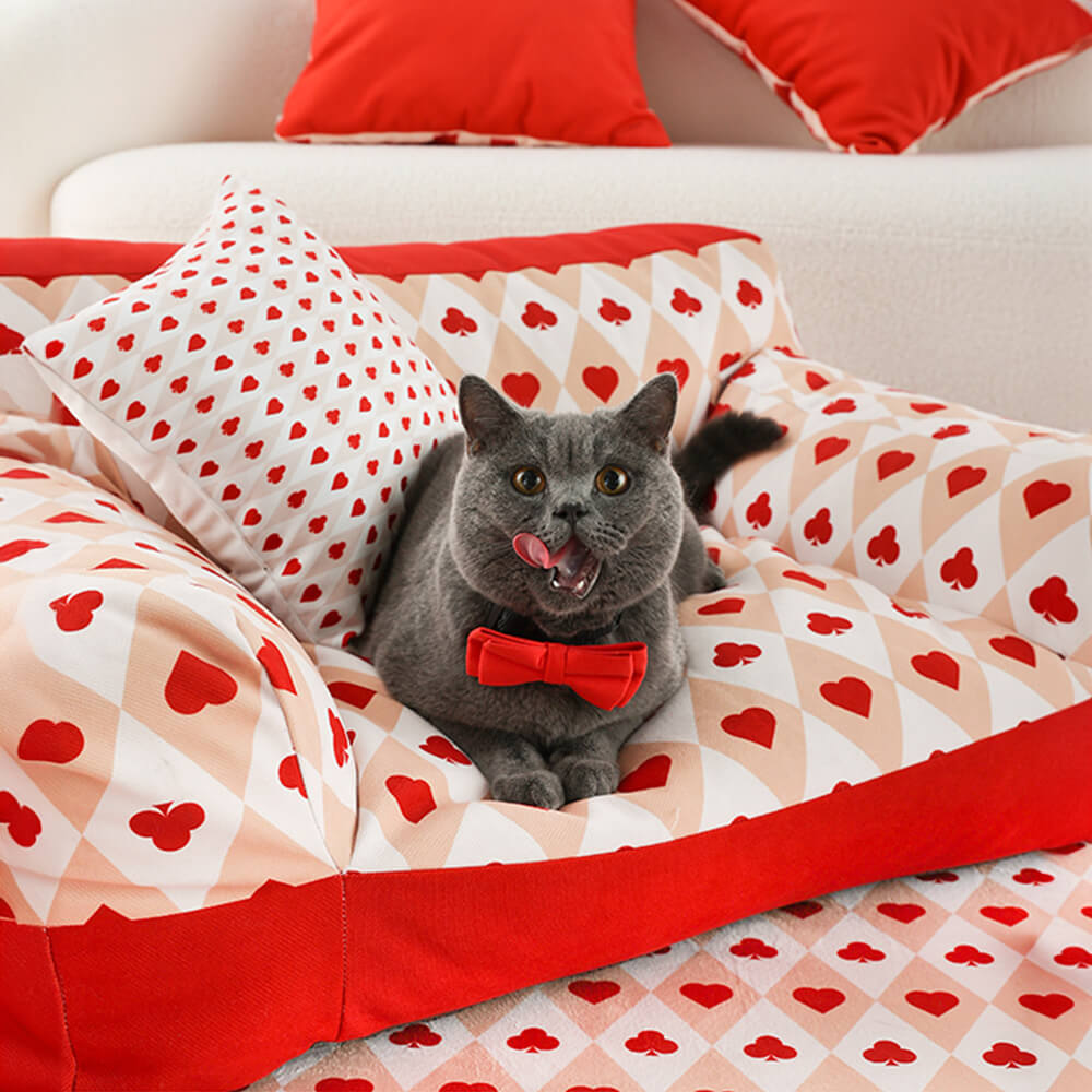 Retro Red Heart Poker Pet Sofa Fully Support Dog Sofa Bed