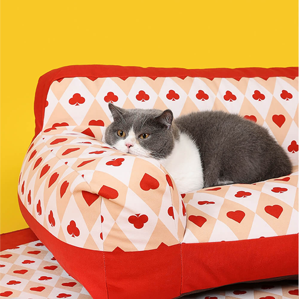 Sofá cama retro para mascotas con forma de corazón rojo, sofá cama para perros con soporte completo