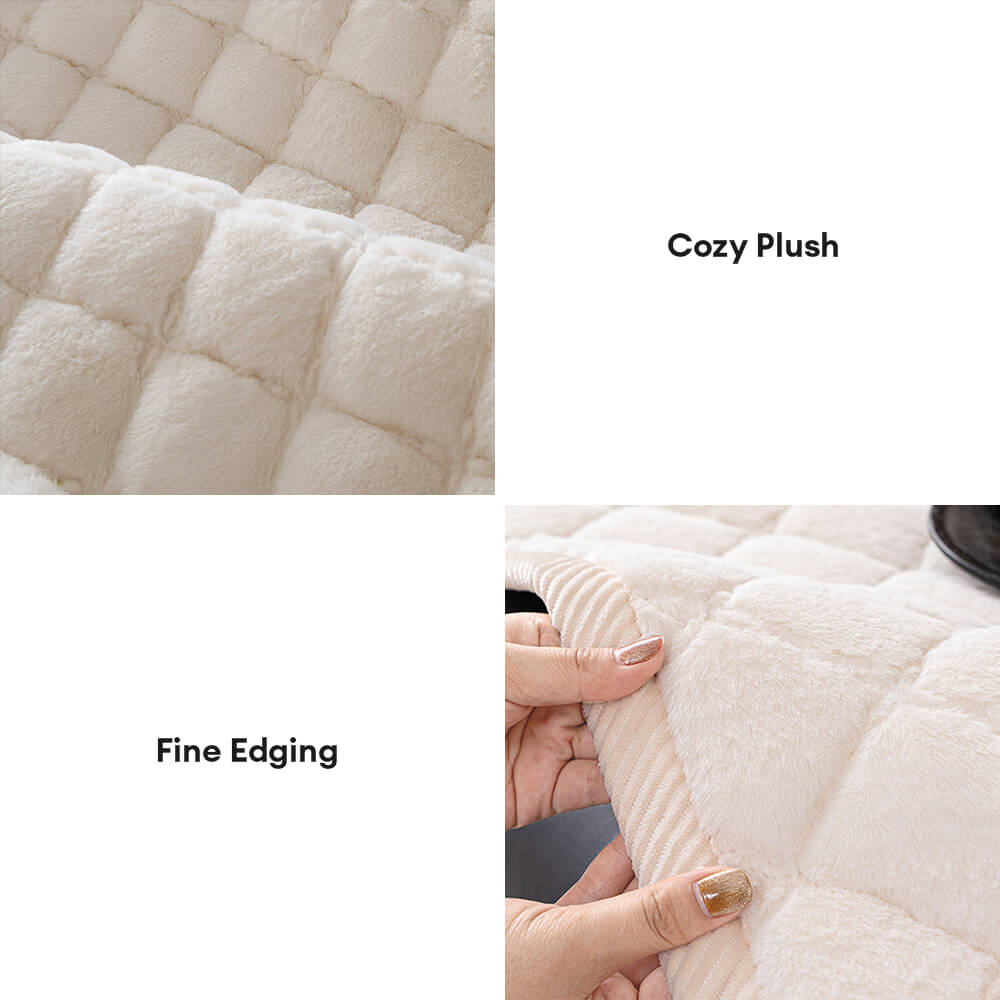 Soft Plush Diamond Quilted Anti-Slip Cushion Couch Cover