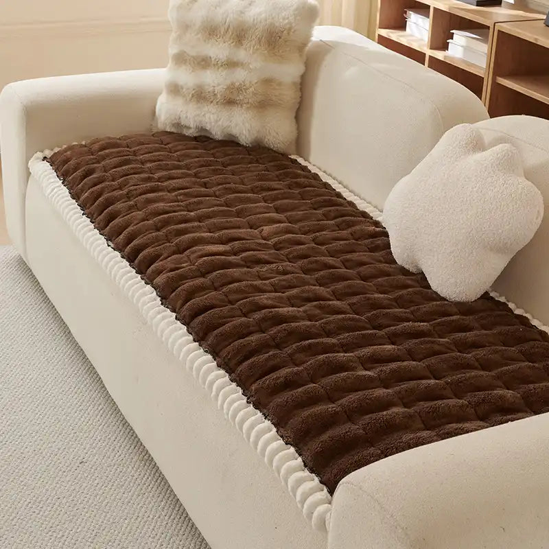 Solid-Color Fluffy Sofa Decor Thickened Couch Cover