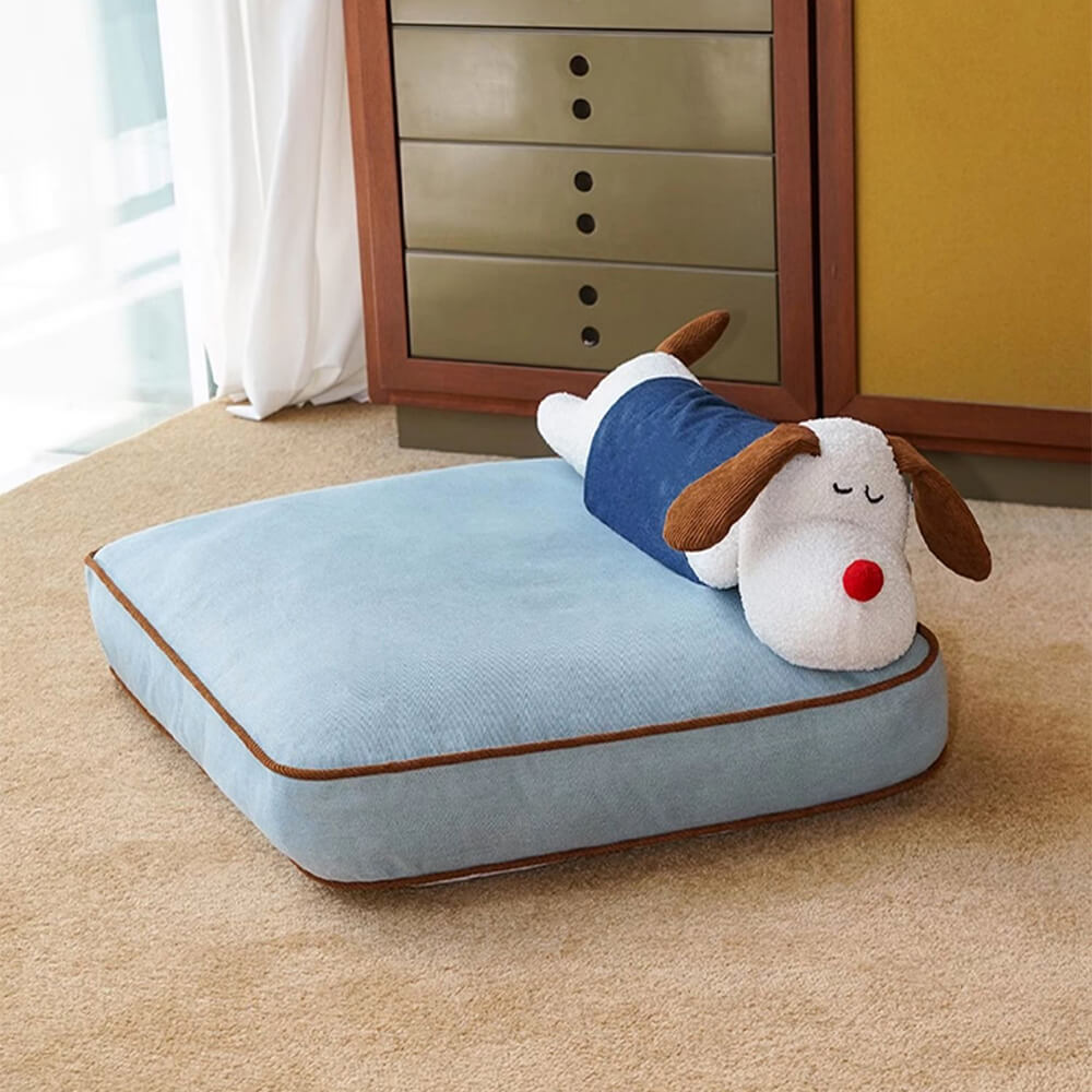 Tapis spacieux pour chien et chat, décoration en denim, avec oreiller de poupée amovible