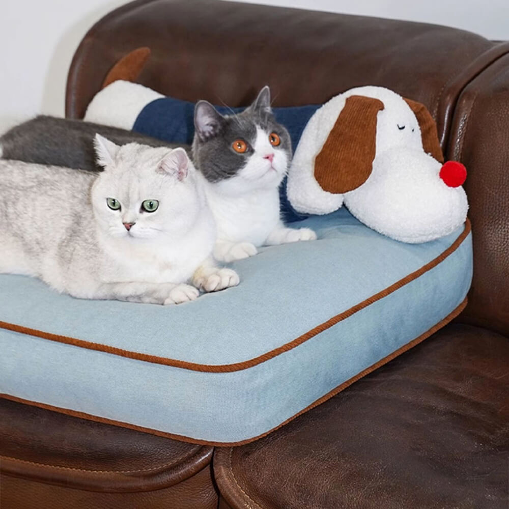 Tapis spacieux pour chien et chat, décoration en denim, avec oreiller de poupée amovible