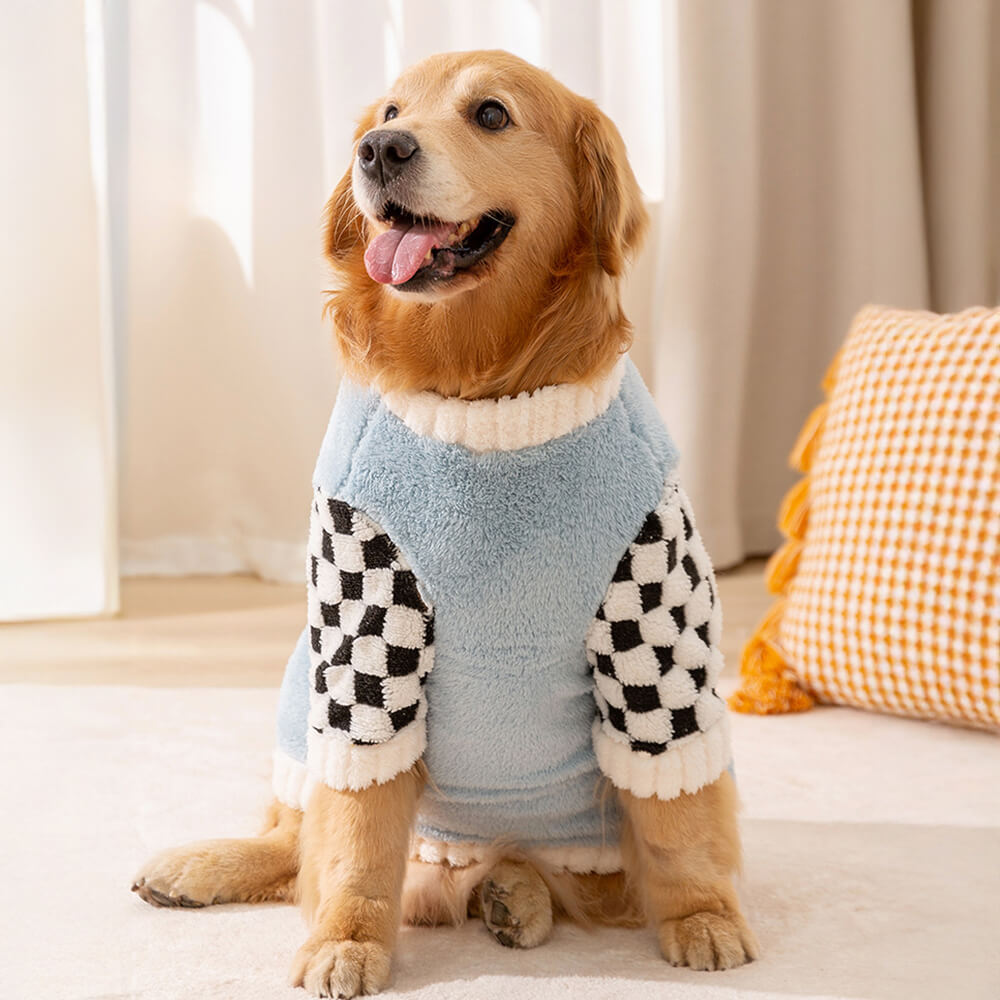 Stylish Chessboard Warm Plush Dog Jacket Coat