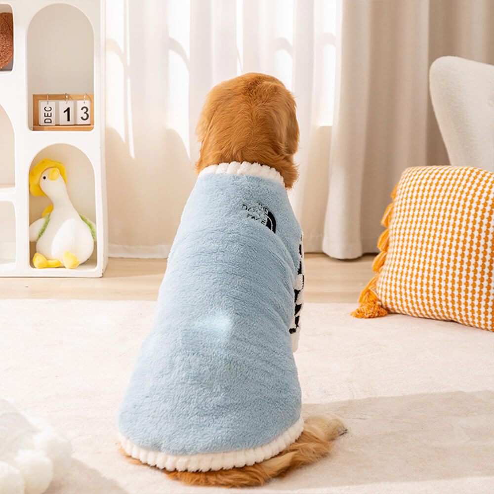 Stylish Chessboard Warm Plush Dog Jacket Coat