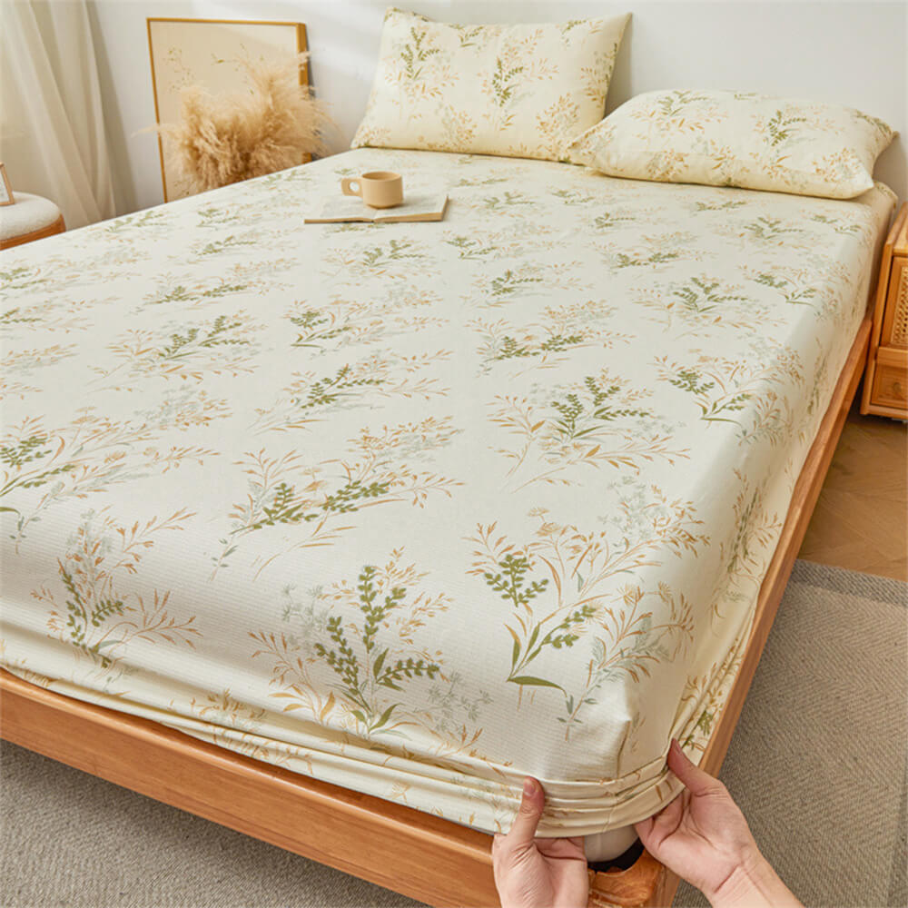 Tropical Rainforest Green Plant Cotton Fitted Sheet Mattress Cover