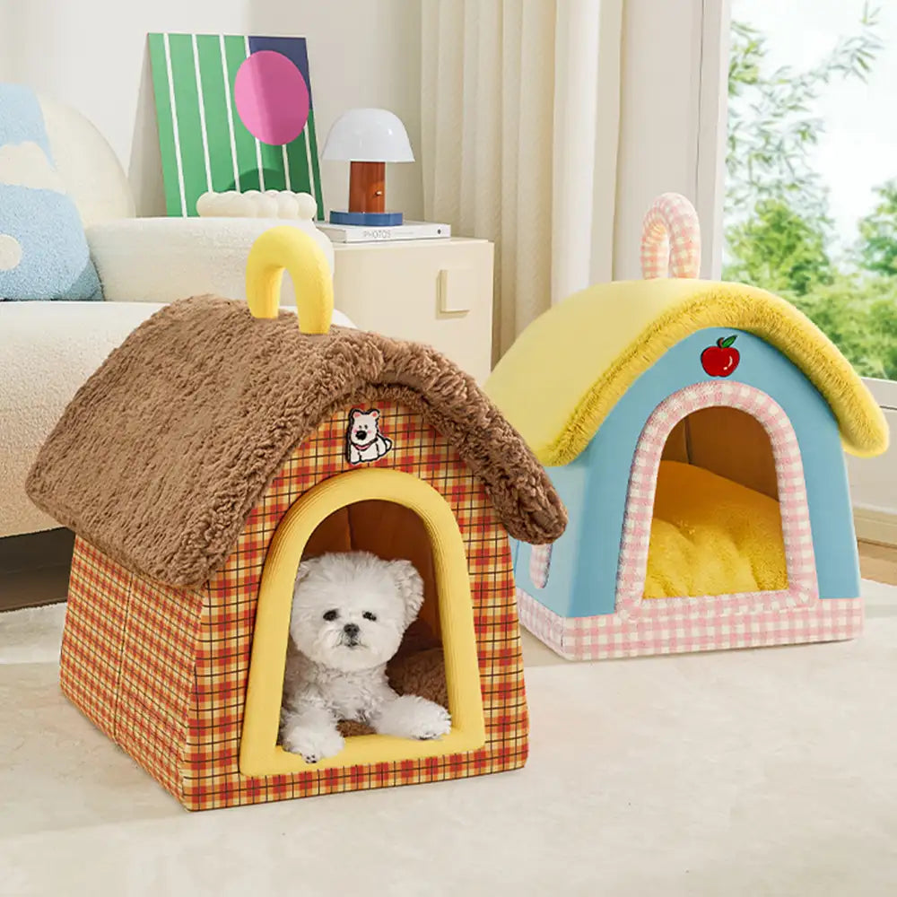 Vintage Plaid Cozy Plush Warm Foldable Cat Cave Dog House