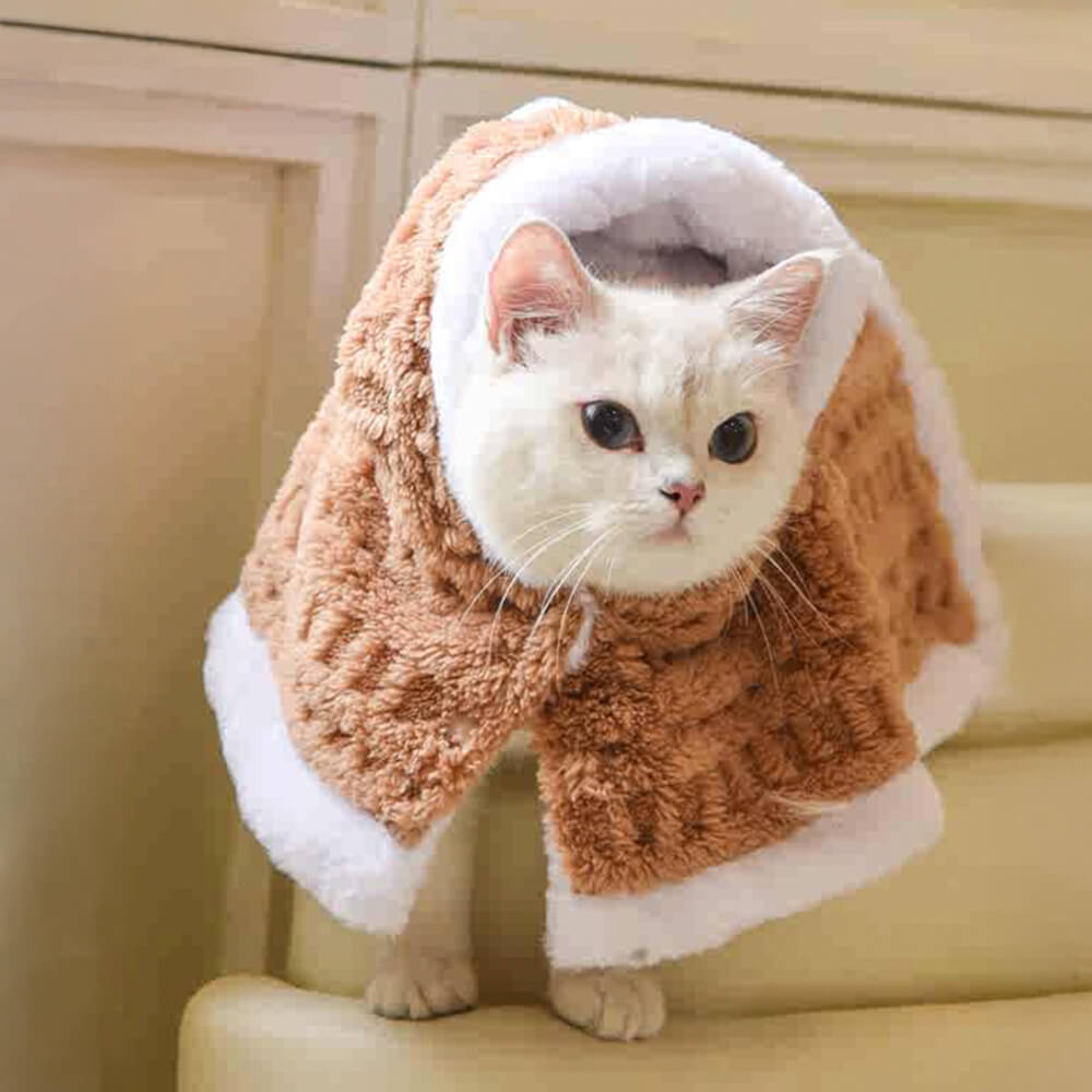 Waffle Warm Flannel Faux Rabbit Fur Hooded Dog & Cat Cape