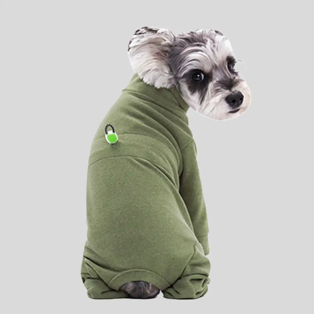 Warm Soft Fleece High-Neck Four-Legged Dog Jumpsuit with Adjustable Waist
