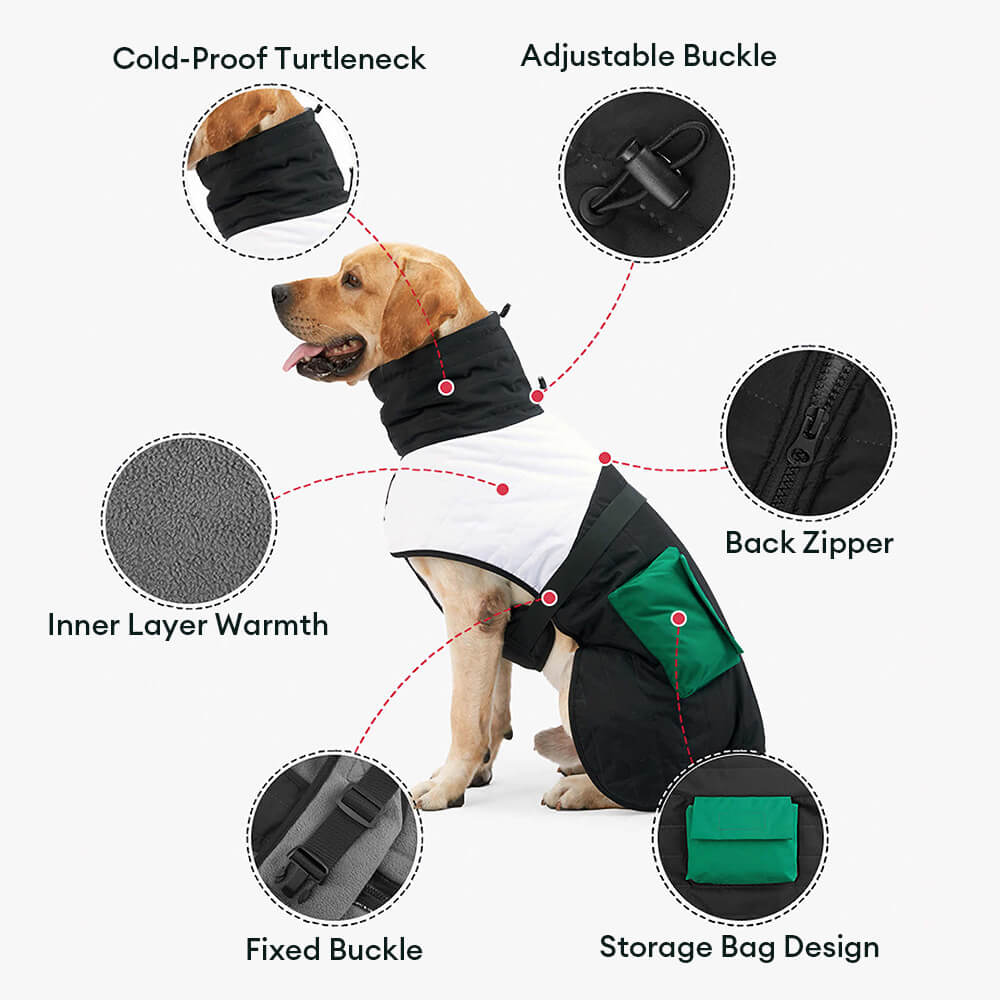 Warm Turtleneck Waterproof Adjustable Pocket Thick Dog Jacket